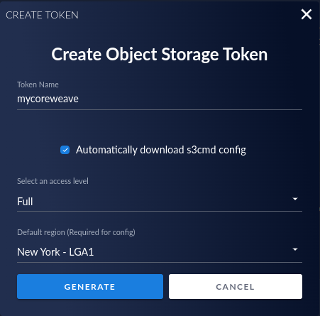 Create an Object Storage Token